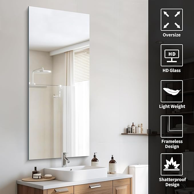 CILIBER Frameless Mirror, 24x60 Inch Large Bathroom Mirrors