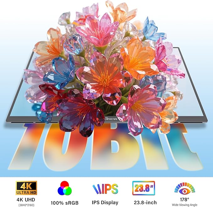 Innoview 23.8” 4K Large Portable Monitor, UHD 100%sRGB IPS Speakers USB-C HDMI