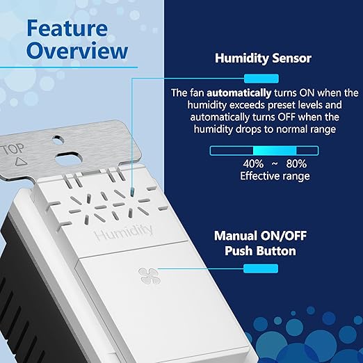 LIDER No Neutral Wire Required Humidity Sensor Switch, Automatic Humidity