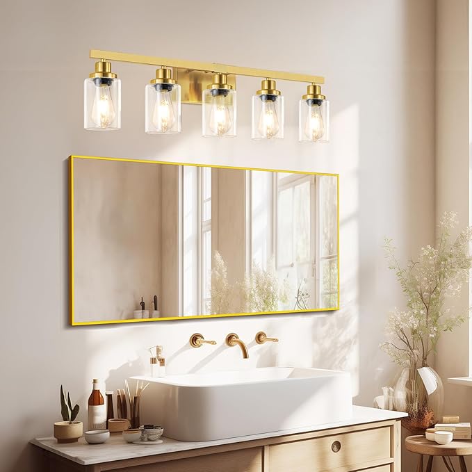 DIKAIDA 5 Light Gold Bathroom Vanity Light, Bathroom Light Fixtures