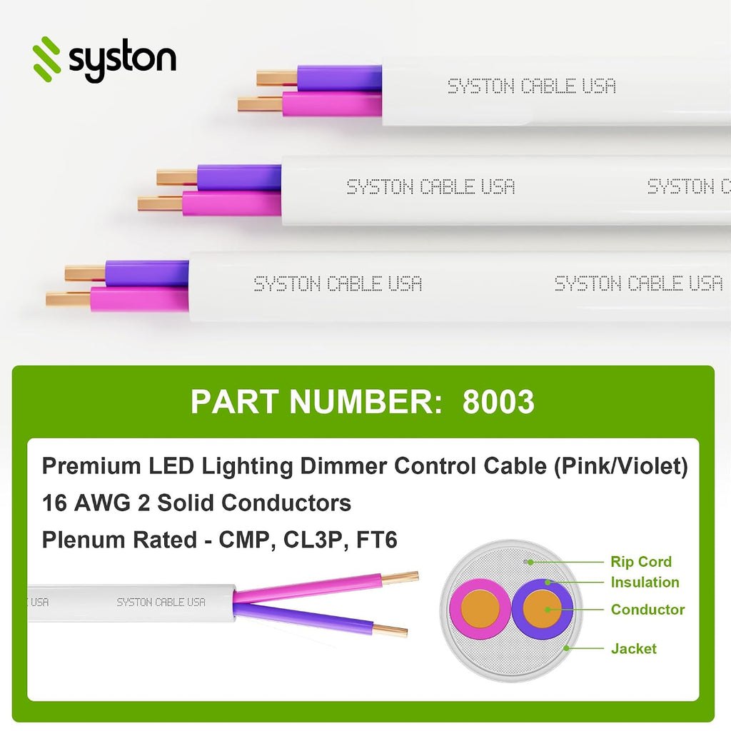 Syston 16/2 LED Lighting Dimmer Dimming Luminaire Control Wire Cable, CL3P