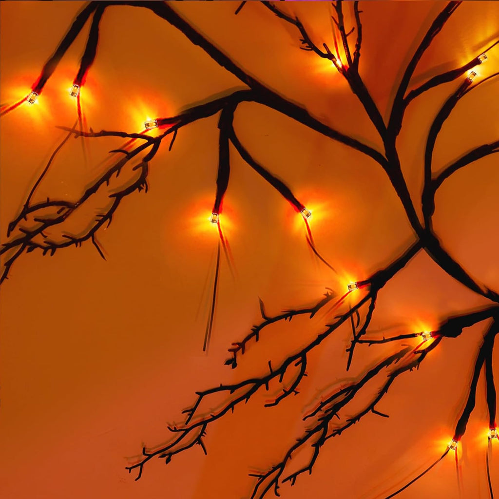 [8 Modes & Timer] 9 Ft Halloween Garland Willow Vine Twig Decor with 72 LED Orange Lights - Waterproof Battery Operated Indoor Wall Fireplace Decorations