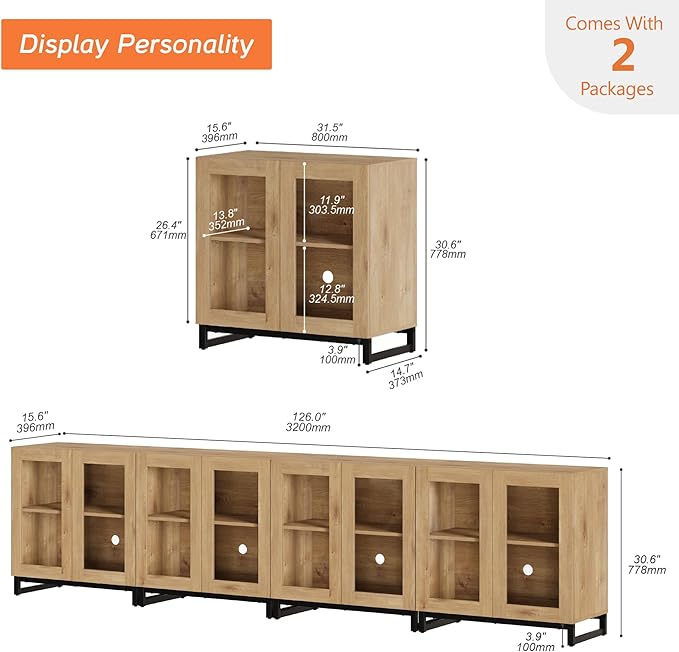 WAMPAT Modern TV Stand with Glass Doors