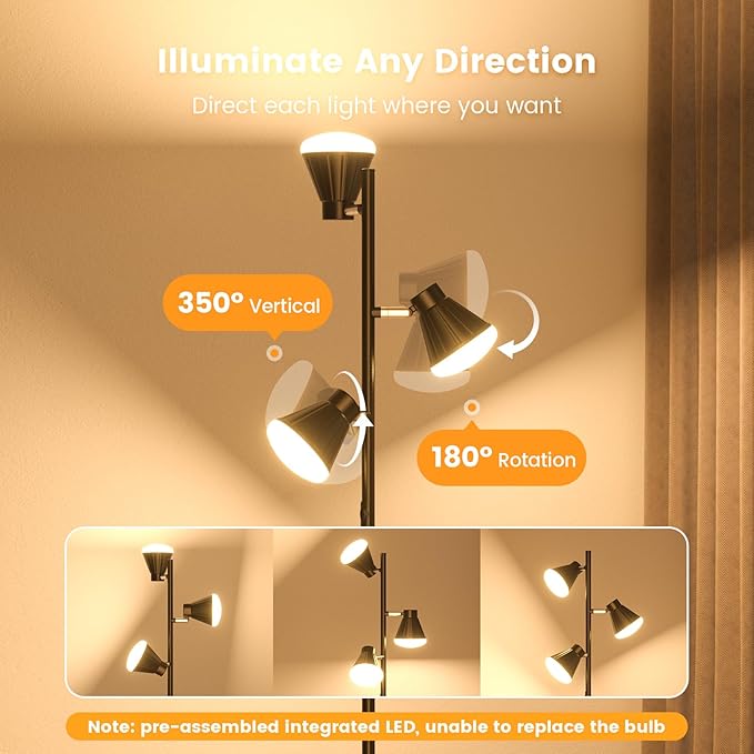SIBRILLE 36W LED Tree Floor Lamp, Dimmable Tall Standing Lamp