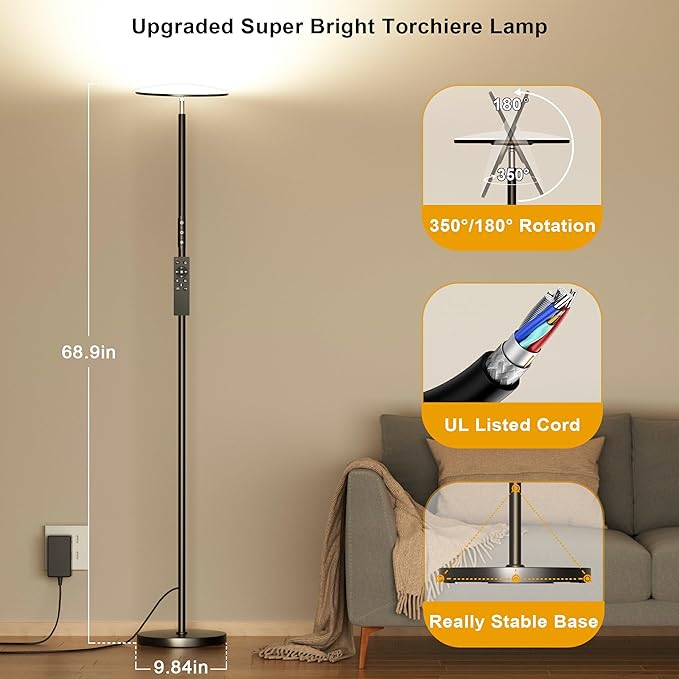 LED Floor Lamp, Bright 36W 3600LM Standing Lamp 350W Equivalent