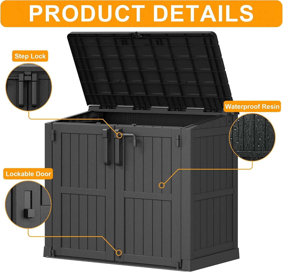 outdoor storage box & cabinet 36 cu ft showing dimensions
