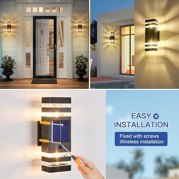 Delicavy 2 Pack Solar Outdoor Wall Lights