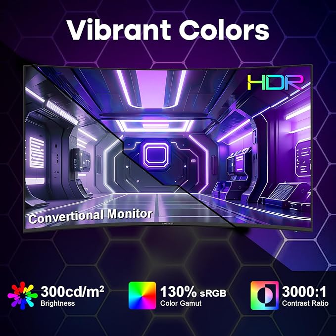 Amzfast 27 inch 200Hz Curved Gaming Monitor, FHD 1080P Computer Monitor