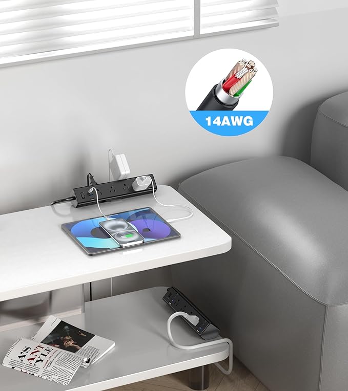 Desk Clamp Power Strip, 40W Total Fast Charging Station, Desk Edge Mount Power