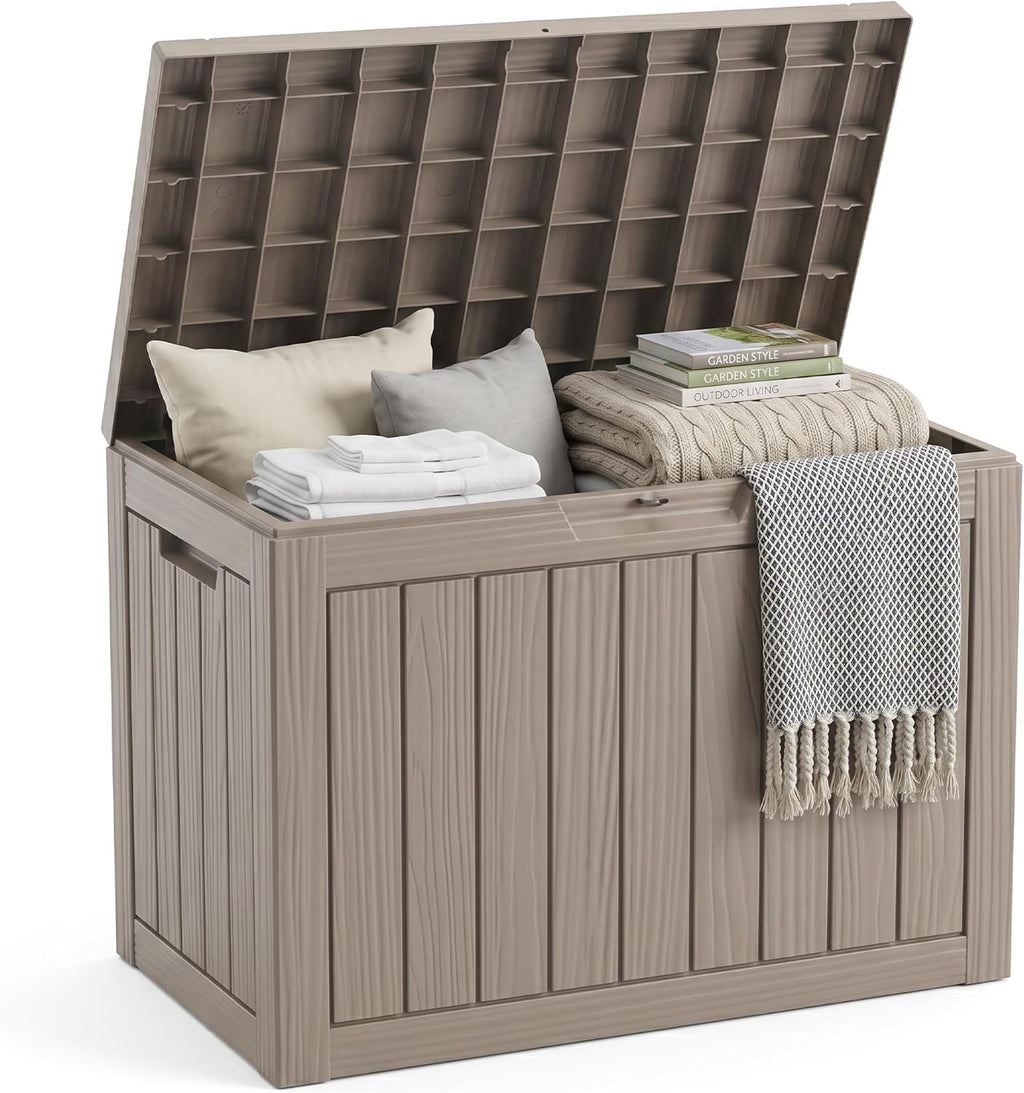 EasyUp 50 Gallon Deck Box,Outdoor Storage Box for Garden Tools Equipment,Cushions and Patio Storage,Lockable and Resin,Easy to Install(Grey)