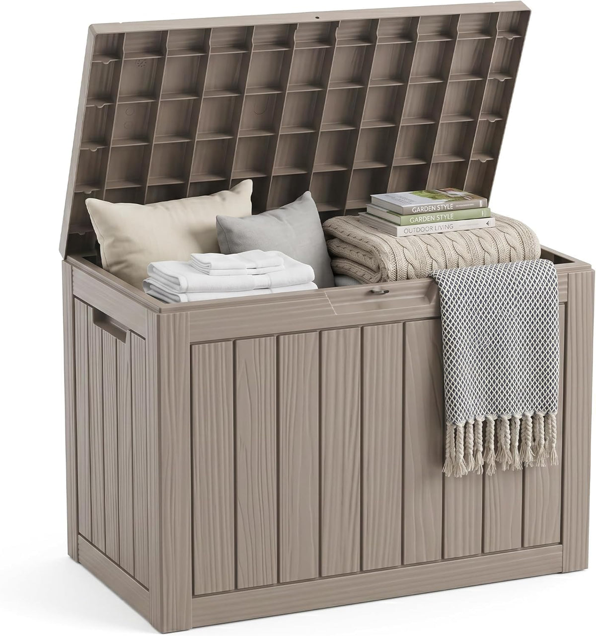 EasyUp 50 Gallon Deck Box,Outdoor Storage Box for Garden Tools Equipment,Cushions and Patio Storage,Lockable and Resin,Easy to Install(Grey)