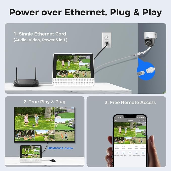 【12’’ Monitor + Human Tracking】Hiseeu 4K PoE Security Camera System, All-in-One (6Pcs)
