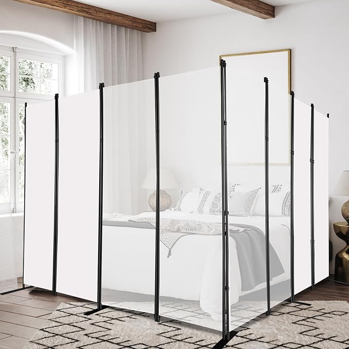 MAYOLIAH 8-Panel White Room Divider 6ft Tall Folding Privacy Screen Portable