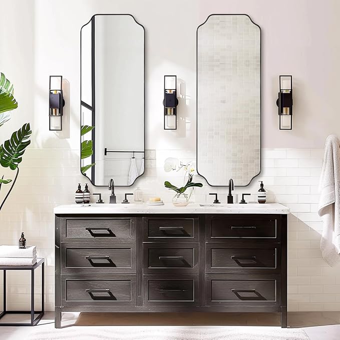 ANDY STAR 18" x 48" Full Length Mirror, Large Black Scalloped Bathroom Mirror