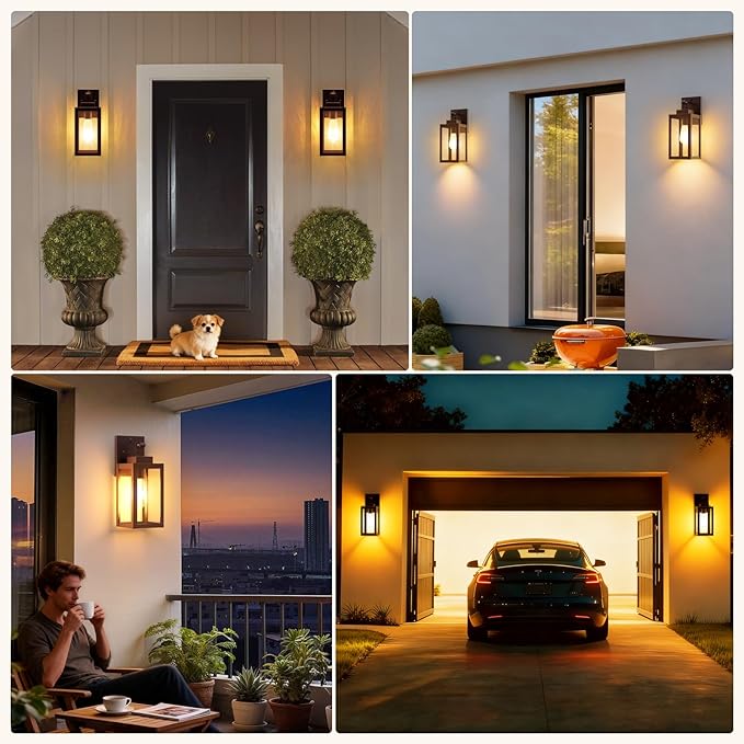 LTBLIGHT 2-Pack Motion Sensor Porch Lights Outdoor, Farmhouse Brown Dusk to