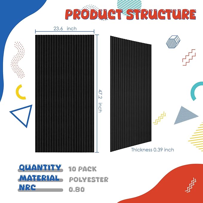10 Pack Acoustic Panels, 47.2”x23.6“x0.4” Acoustic Wall Panels, Large