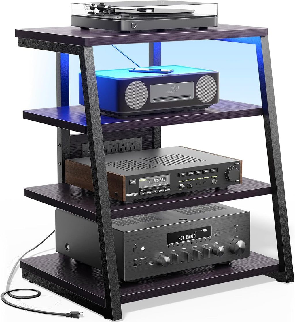 Besiost AV Media Stand with Outlets, Media Console with LED Lights, Stereo