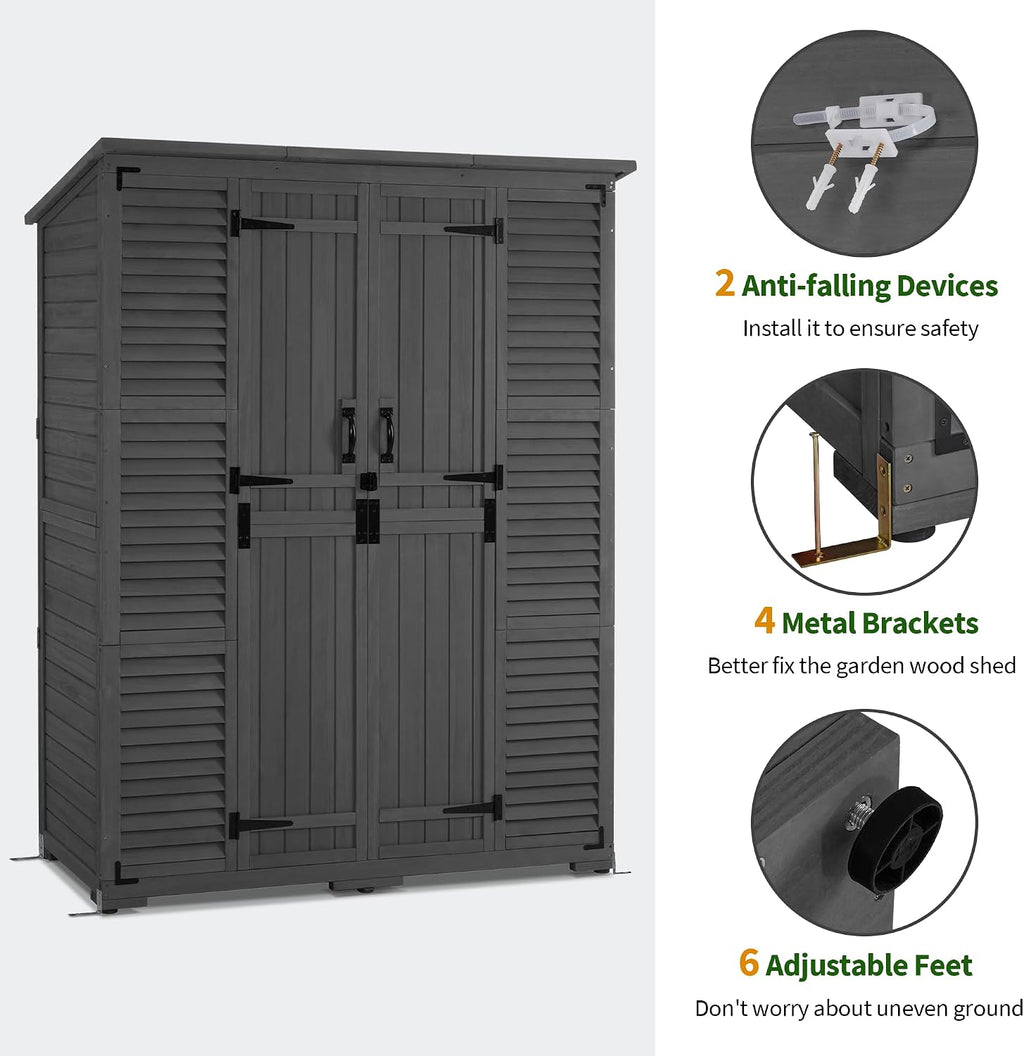 macrout outdoor storage cabinet with shelves, wood garden on a desk or shelf