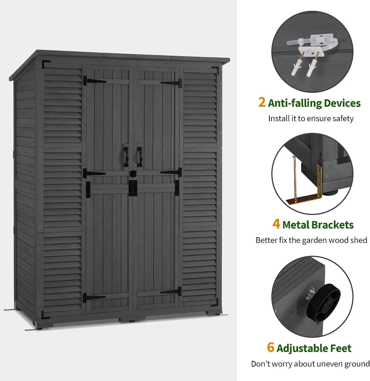 macrout outdoor storage cabinet with shelves, wood garden on a desk or shelf