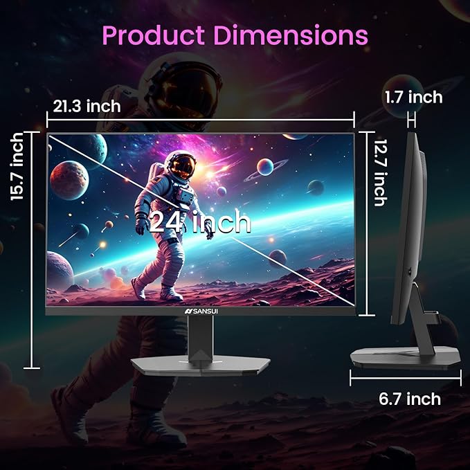 SANSUI 24 Inch Gaming Monitor 160Hz FHD 1080P Computer Monitor, FreeSync 1ms
