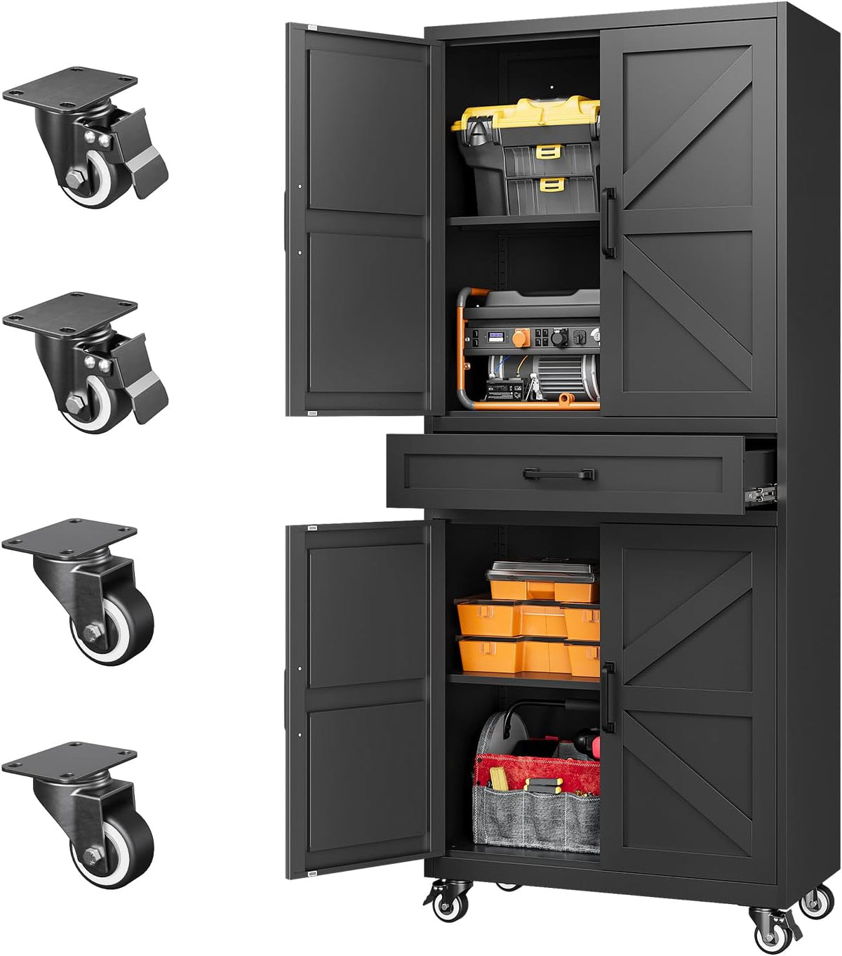 Letaya Metal Garage Storage Cabinets with Wheels,Black Rolling Tool Cabinet