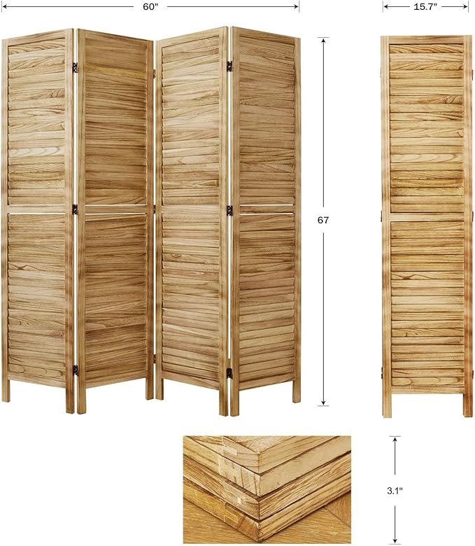 Room Dividers and Folding Privacy Screens, Wood Louvered Separators Divider Wall