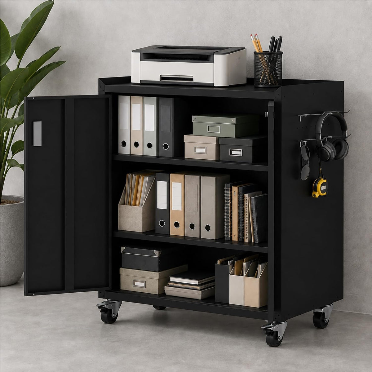 washsemba metal garage storage cabinet with wheels ，lockable on a desk or shelf