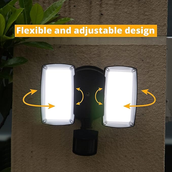 UME 2 Pack 19W LED Flood Light Motion Sensor Outdoor, 2 Adjustable Head