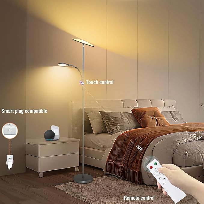 marctronic Gray Floor Lamps for Living Room, 44W/4500LM Super Bright 2 in 1 LED