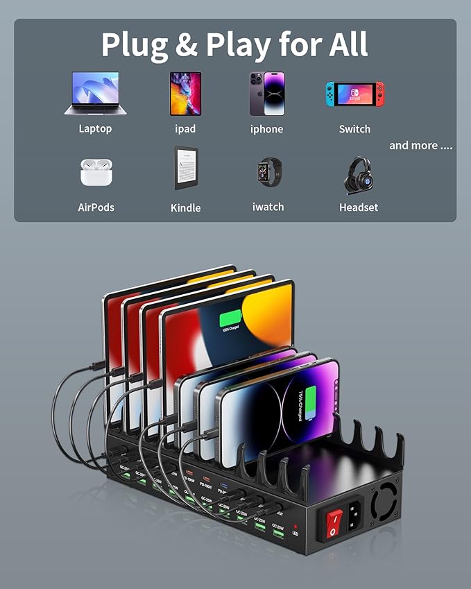 690W Charging Station for Multiple Devices, 20-Port USB C Fast Charging Station