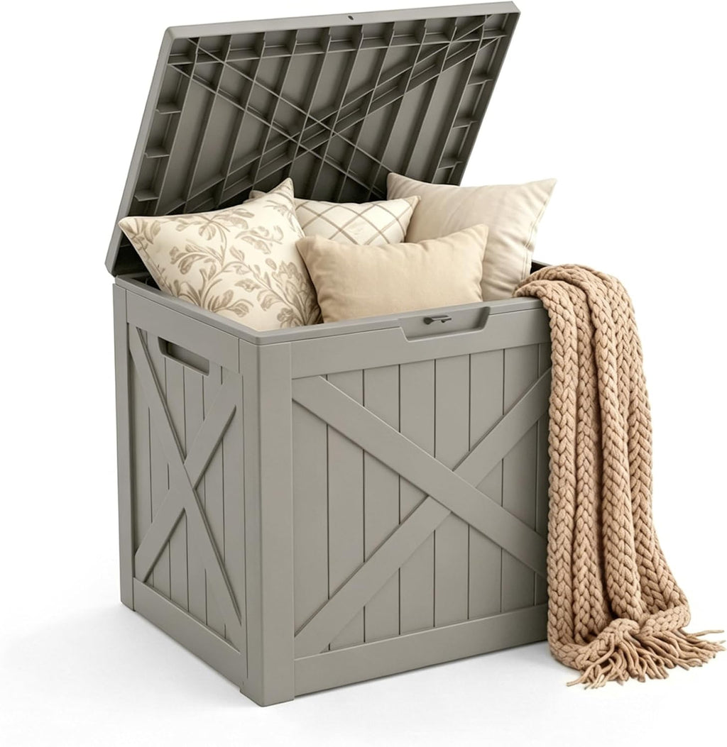 Mars Villa Deck Box, Waterproof Outdoor Storage Box, 31 Gallon, Grey