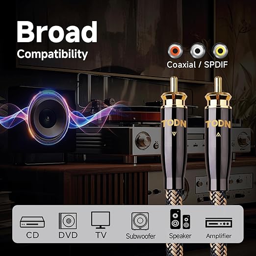 TODN Audiophile Digital Coaxial Cable HiFi SPDIF Coax Audio Cable 75-Ohm RCA
