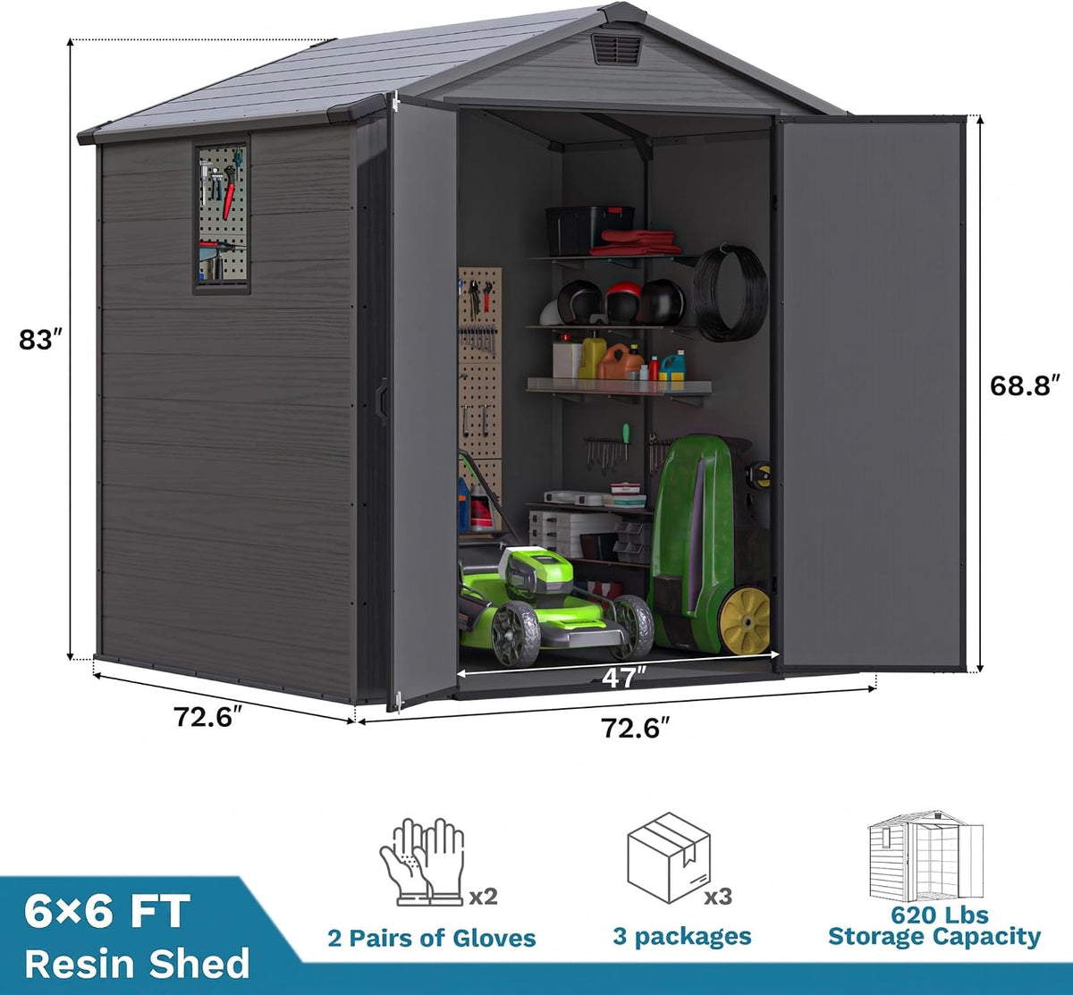 devoko 6x6 ft resin storage shed with floor, close-up detail