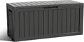 ROJIK Outdoor Storage Housing Deck Box - Waterproof Patio Furniture, Garden Tools, Cushions, Pool Accessories Storage Bench with Lockable Lid and Side Handles (Black 90 Gal)