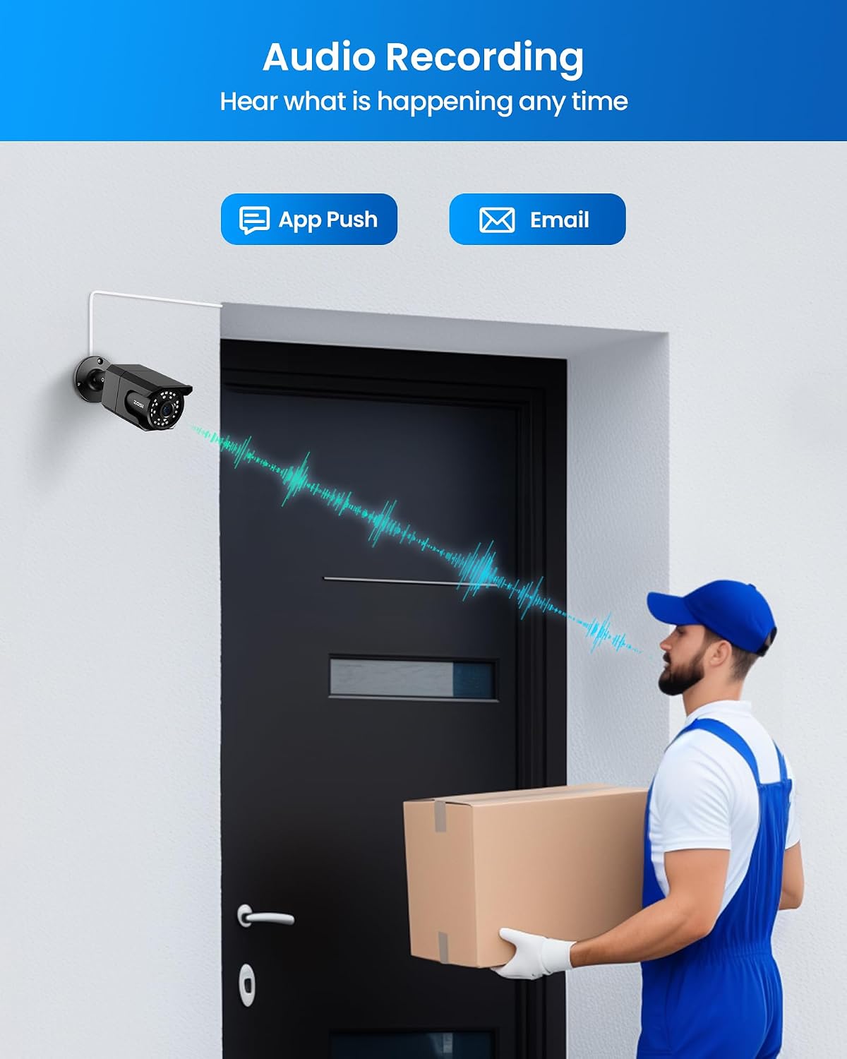 zosi 4k 8mp add-on audio poe camera, cctv showing dimensions