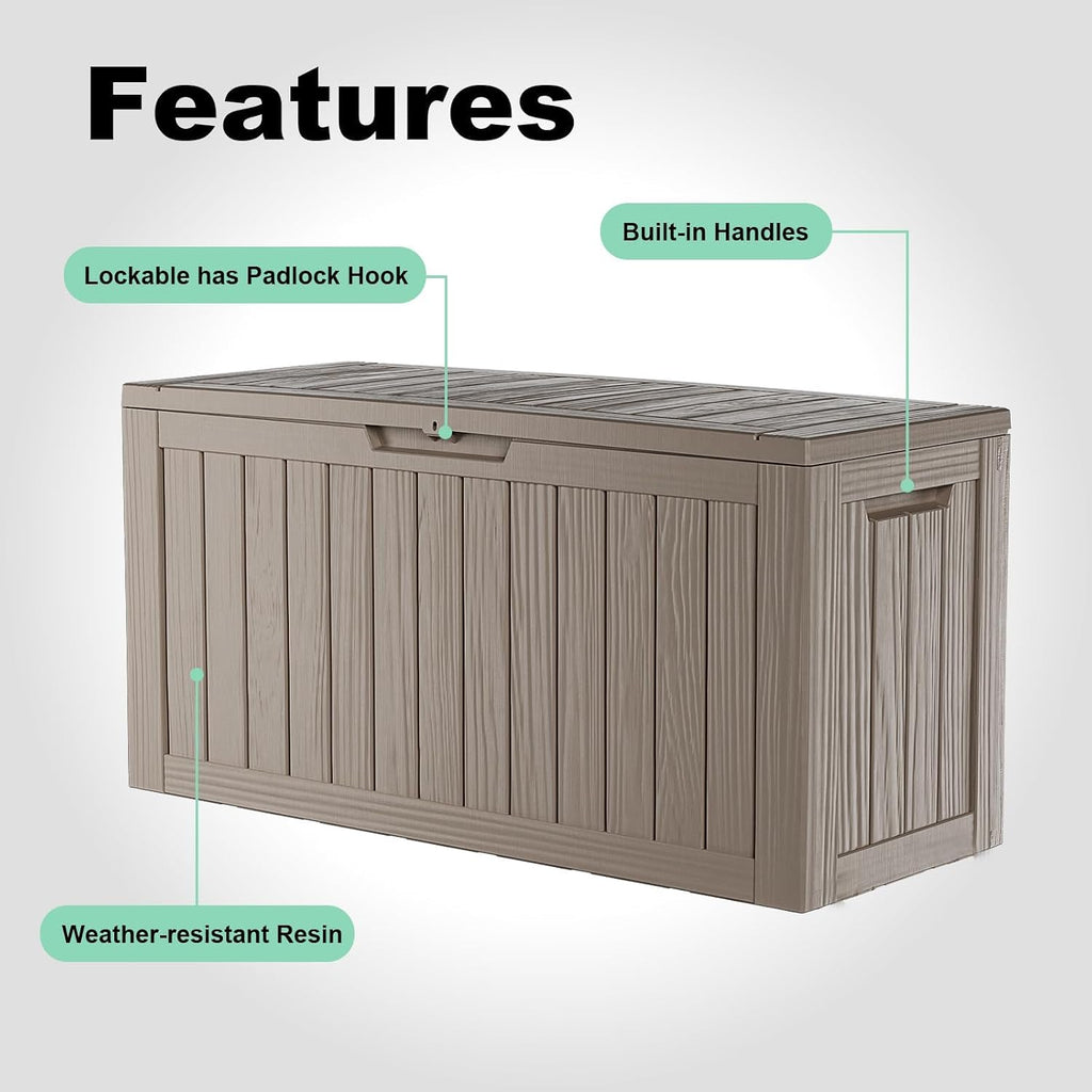 86 gal lockable outdoor storage box waterproof deck showing dimensions
