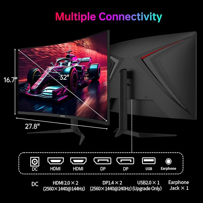 KTC 32 Inch 240Hz Curved Gaming Monitor, 2K 1440P Computer PC Monitor