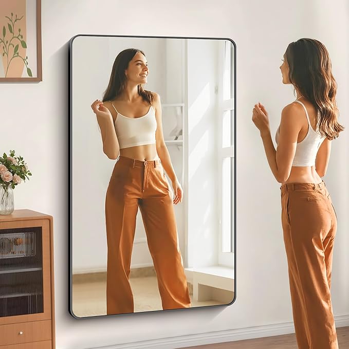 60" x 40"Bathroom Mirror, Matte Black Wall Mirror