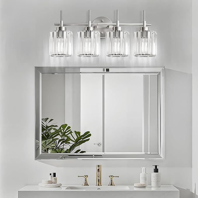 EJIAXIN Crystal Bathroom Vanity Lights, 4 Light Bath Mirror Light Brushed