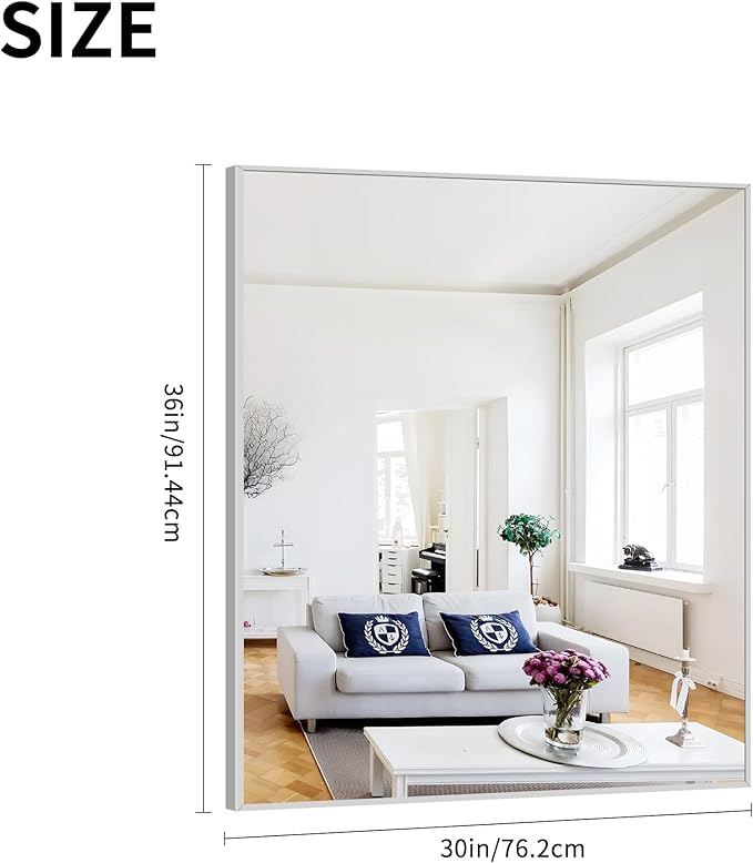 Silver Bathroom Mirror for Wall, 30x36 Inch Rectangle