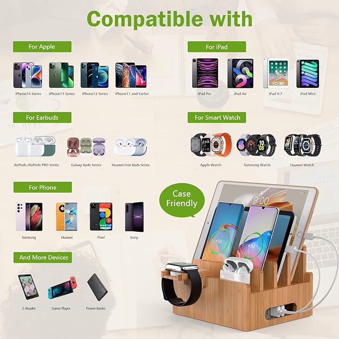 Pezin & Hulin Bamboo Charging Stations, Cell Phone Organizer