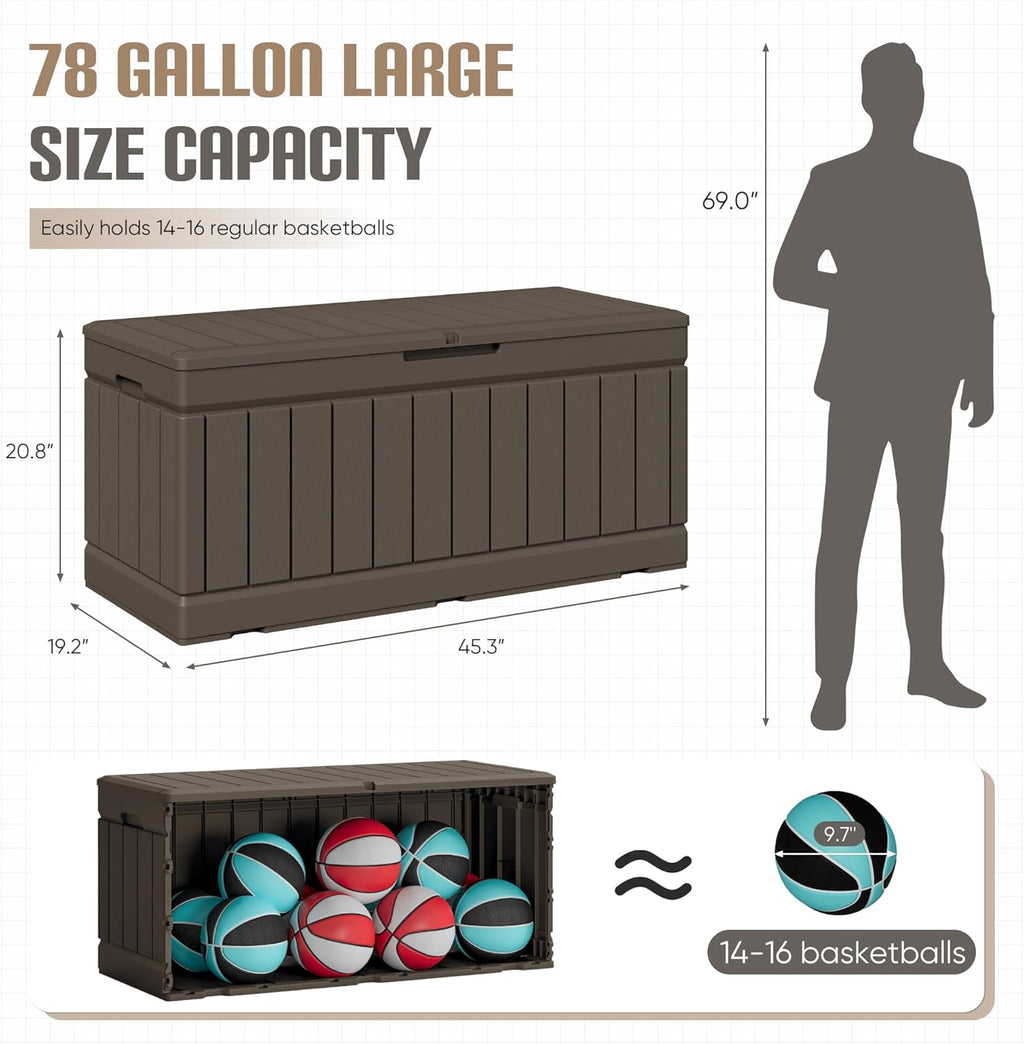 jummico 78 gallon deck box waterproof resin outdoor, close-up detail