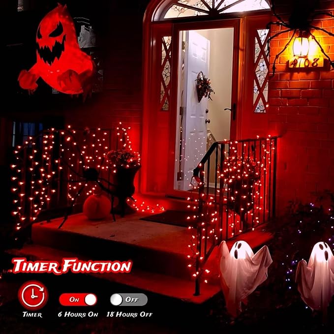 YEGUO 165ft 500 LED Halloween Lights Outdoor Waterproof, Red String Lights Plug in, Green Wire Twinkle Christmas Lights Indoor with Timer Memory 8 Modes