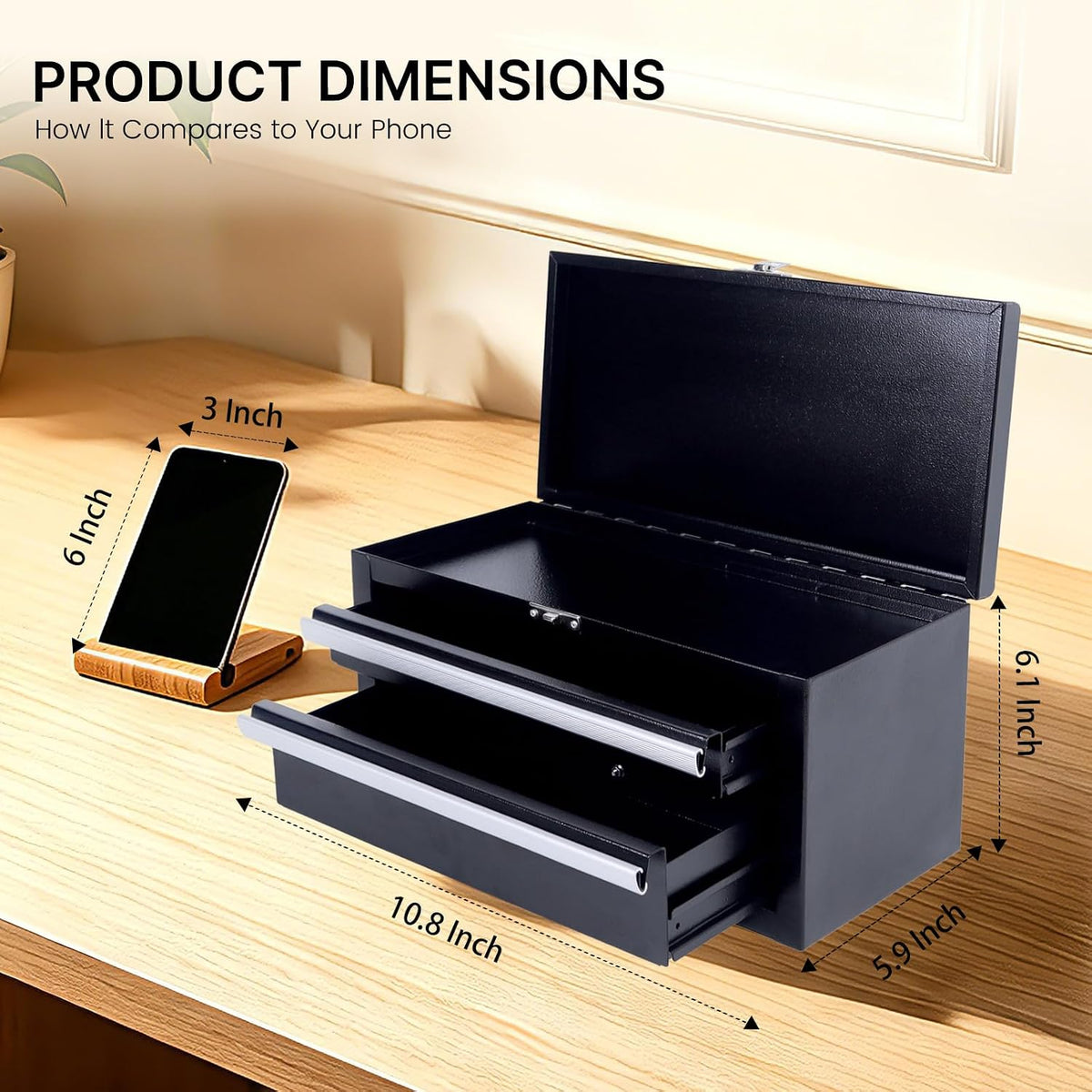 SUMERUZ Mini Tool Box with Drawers - Small Metal Tool Box, Micro Top Tool Chest for Tools Storage,Multi-Purpose Portable Storage Case Organizer (Black01)