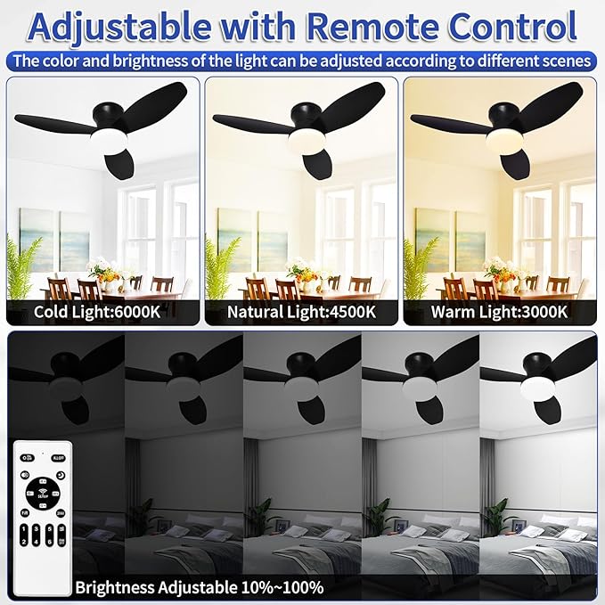 Glowall Small Ceiling Fan with Lights and Remote, 32 Inch Flush Mount, Small