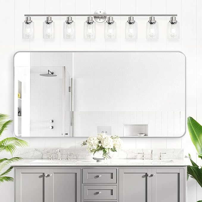 Guliaofo 8-Light Brushed Nickel Vanity Lights, Modern Bathroom Light Fixtures