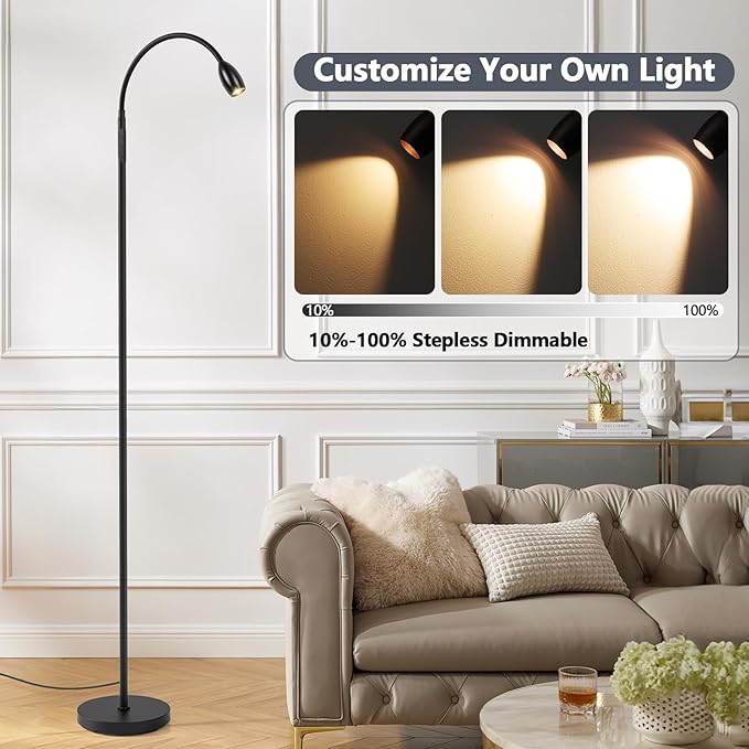Reading Floor Lamp, Dimmable Zoomable Spotlight, Adjustable Color Beam Standing
