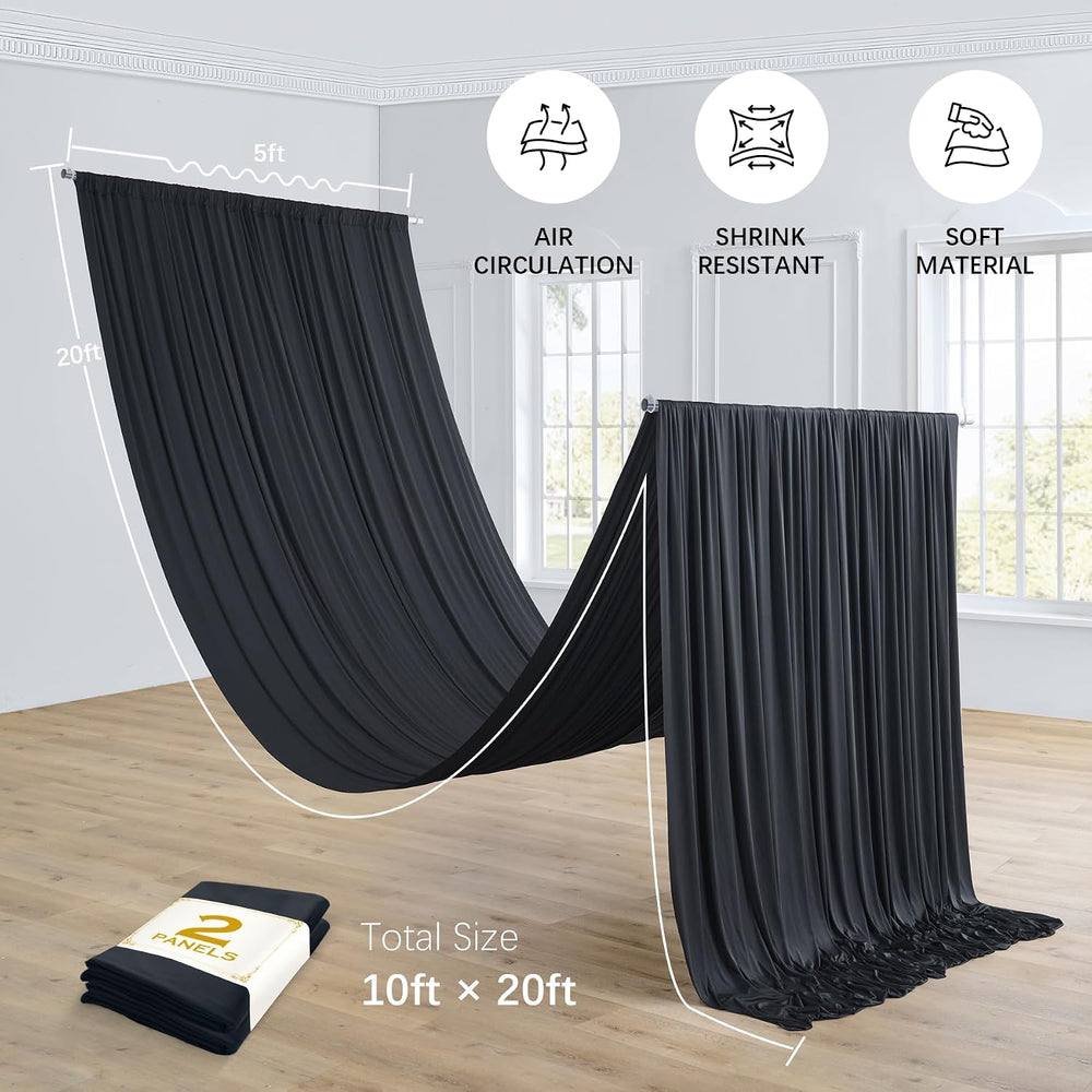 2 Panels 5ft(W) x 20ft(L) Black Ceiling Drapes for Halloween Parties