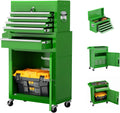 Oakcloud Heavy-Duty 5-Drawer Rolling Tool Chest & Cabinet Combo with Black Liner – Lockable Steel Garage Tool Box on Wheels – Detachable Top Toolbox & Bottom Storage Cart with Side Hooks, Green