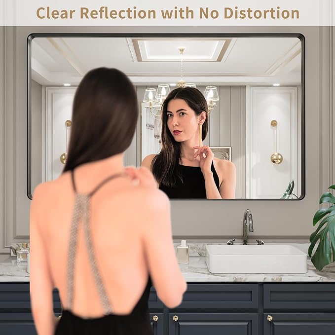 LOAAO 60X30 Inch Black Metal Framed Bathroom Mirror